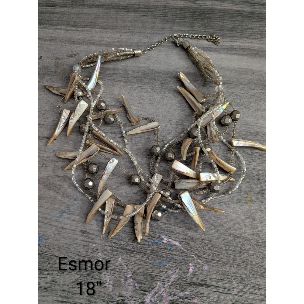 Esmor Mother of Pearl Shell Multi Strand Statement Necklace Iridescent Tan 18in